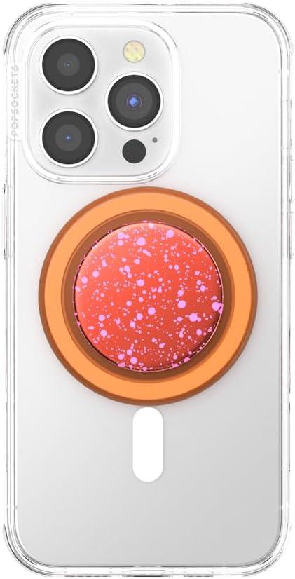 imagePopSockets Phone Grip for MagSafe with Kickstand Magnetic Stand Swappable Top Secure Hold for iPhone MagSafe Cases Phone amp Tablet Grip Swirl Aviation OrangeClay Speckle