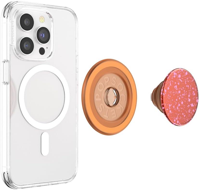imagePopSockets Phone Grip for MagSafe with Kickstand Magnetic Stand Swappable Top Secure Hold for iPhone MagSafe Cases Phone amp Tablet Grip Swirl Aviation OrangeClay Speckle
