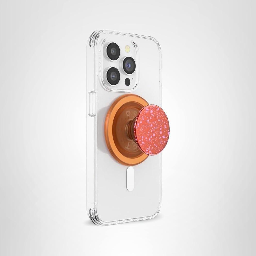 imagePopSockets Phone Grip for MagSafe with Kickstand Magnetic Stand Swappable Top Secure Hold for iPhone MagSafe Cases Phone amp Tablet Grip Swirl Aviation OrangeClay Speckle