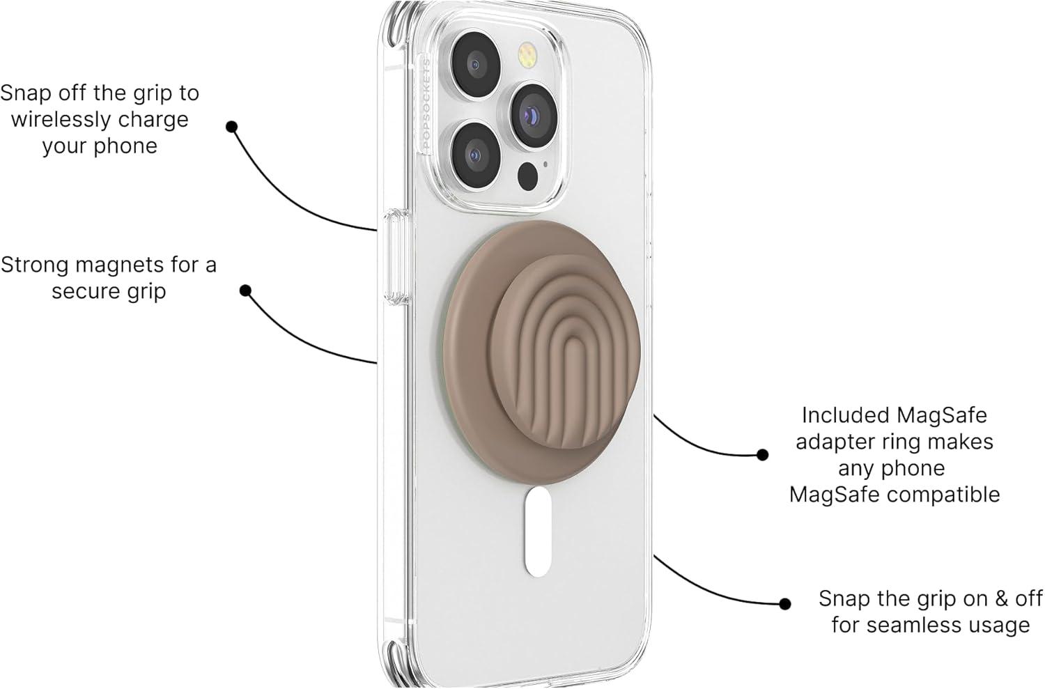 imagePopSockets Phone Grip for MagSafe with Kickstand Magnetic Stand Swappable Top Secure Hold for iPhone MagSafe Cases Phone amp Tablet Grip Cute PopSockets Curves LatteLatte