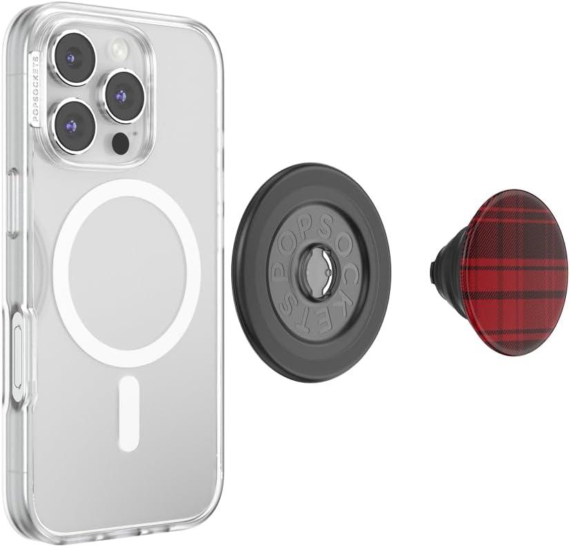 imagePopSockets Phone Grip for MagSafe with Kickstand Magnetic Stand Swappable Top Secure Hold for iPhone MagSafe Cases Phone amp Tablet GripBuffalo Check