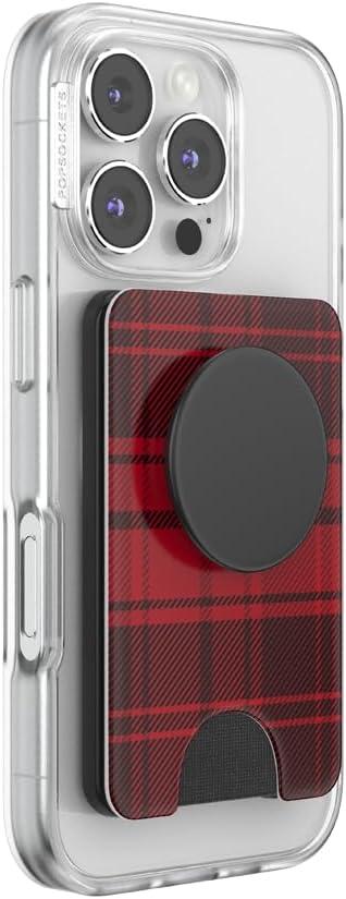 imagePopSockets Phone Wallet with Expanding Grip Phone Card Holder Wireless Charging Compatible Wallet Compatible with MagSafe Buffalo Check