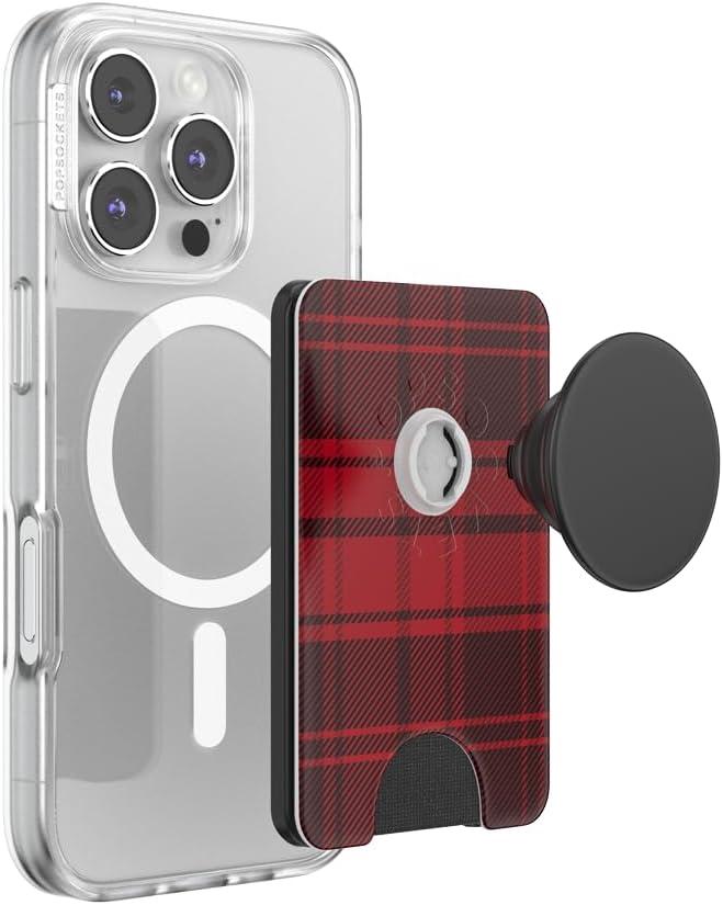 imagePopSockets Phone Wallet with Expanding Grip Phone Card Holder Wireless Charging Compatible Wallet Compatible with MagSafe Buffalo Check