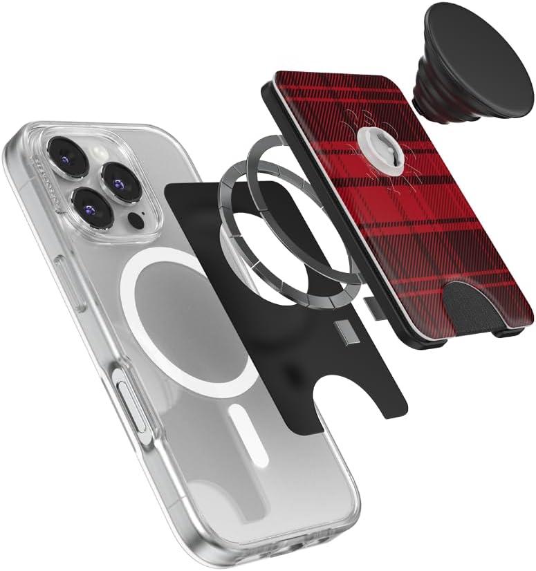 imagePopSockets Phone Wallet with Expanding Grip Phone Card Holder Wireless Charging Compatible Wallet Compatible with MagSafe Buffalo Check