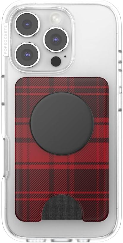 imagePopSockets Phone Wallet with Expanding Grip Phone Card Holder Wireless Charging Compatible Wallet Compatible with MagSafe Buffalo Check