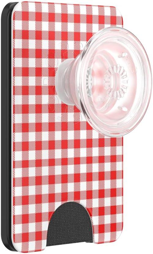 imagePopSockets Phone Wallet with Expanding Grip Phone Card Holder Wireless Charging Compatible Wallet Compatible with MagSafe Farmers MarketRosso Gingham