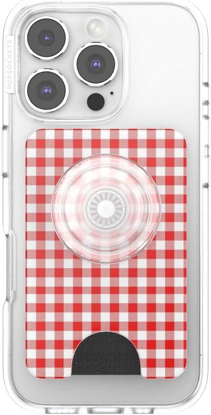 imagePopSockets Phone Wallet with Expanding Grip Phone Card Holder Wireless Charging Compatible Wallet Compatible with MagSafe Farmers MarketRosso Gingham