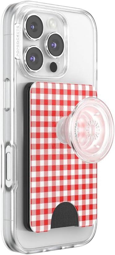 imagePopSockets Phone Wallet with Expanding Grip Phone Card Holder Wireless Charging Compatible Wallet Compatible with MagSafe Farmers MarketRosso Gingham