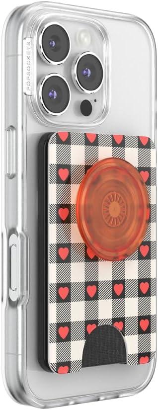 imagePopSockets Phone Wallet with Expanding Grip Phone Card Holder Wireless Charging Compatible Wallet Compatible with MagSafe Heartbreaker Gingham