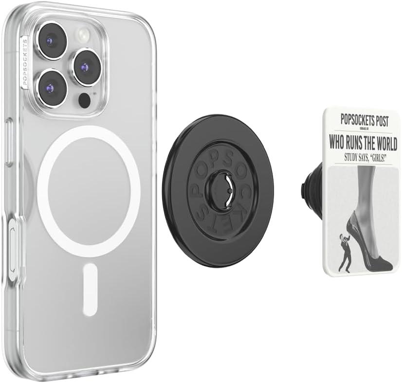 imagePopSockets Phone Wallet with Expanding Grip Phone Card Holder Wireless Charging Compatible Wallet Compatible with MagSafe Who Runs The World