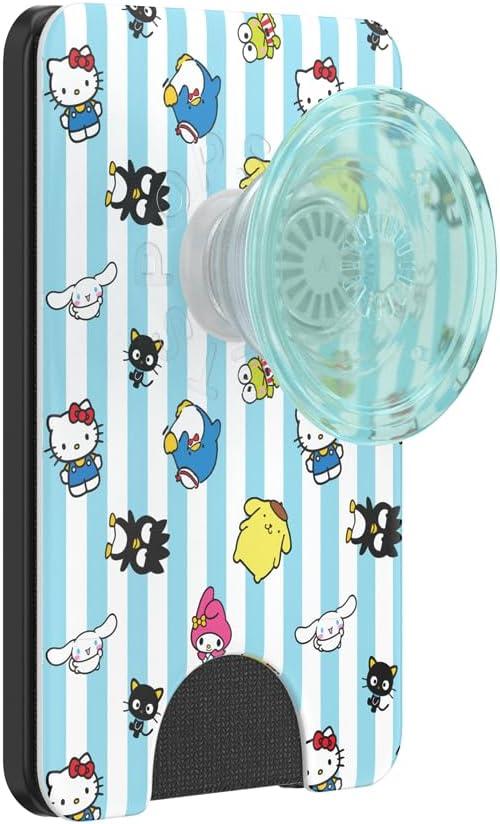 imagePopSockets Phone Wallet with Expanding Grip Phone Card Holder Wireless Charging Compatible Wallet Compatible with MagSafe Sanrio Hello Kitty and Friends Stripe
