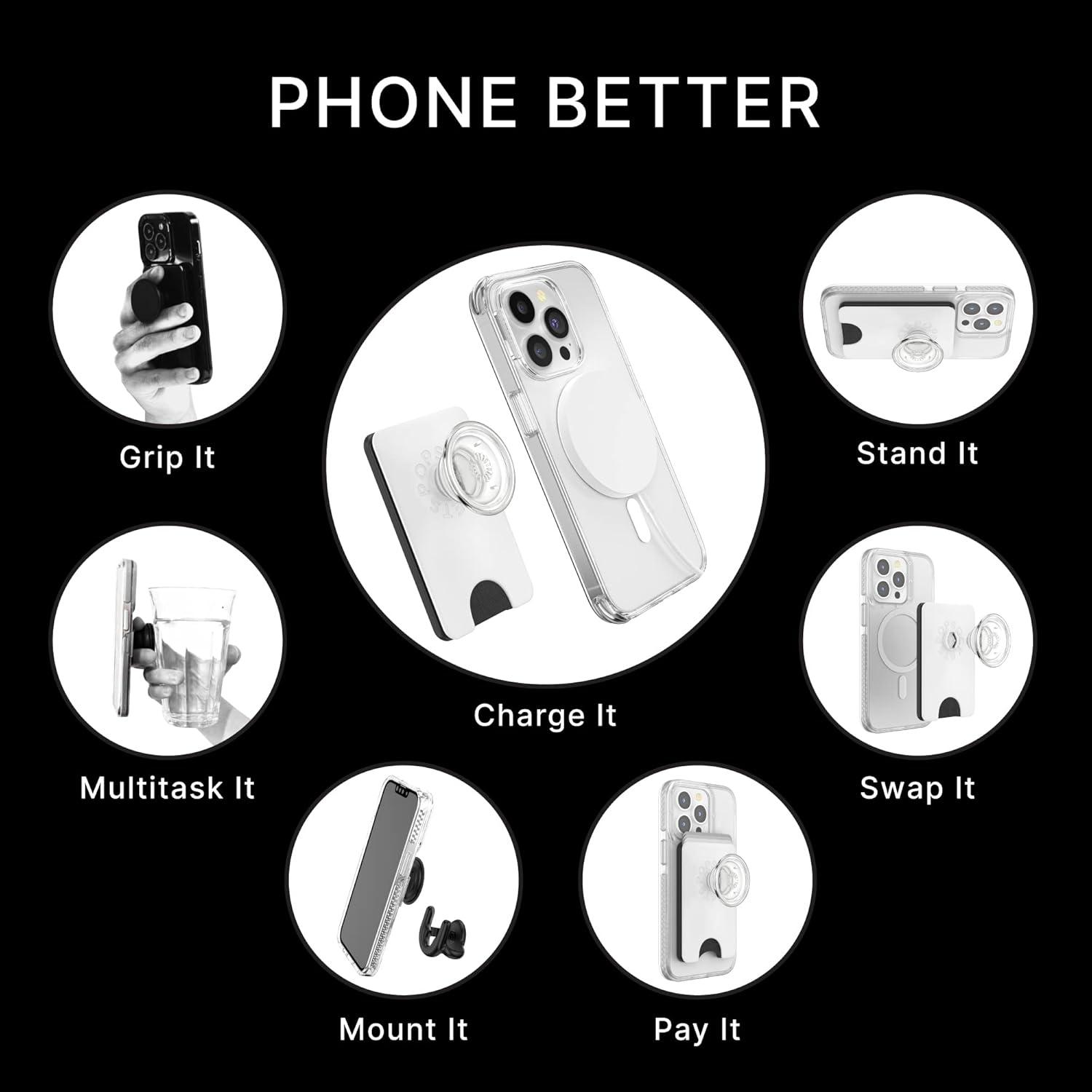 imagePopSockets Phone Wallet with Expanding Grip and Adapter Ring for MagSafe Magnetic Phone Card Holder Wireless Charging Compatible Wallet Compatible with MagSafeSamsung AurangeWhite Clear