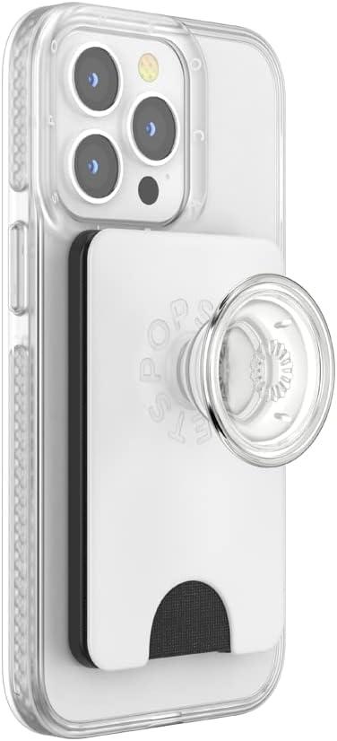 imagePopSockets Phone Wallet with Expanding Grip and Adapter Ring for MagSafe Magnetic Phone Card Holder Wireless Charging Compatible Wallet Compatible with MagSafeSamsung AurangeWhite Clear