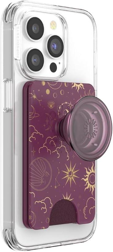imagePopSockets Phone Wallet with Expanding Grip and Adapter Ring for MagSafe Phone Card Holder Wireless Charging Compatible Wallet Compatible with MagSafe Celestial MauveCelestial Mauve