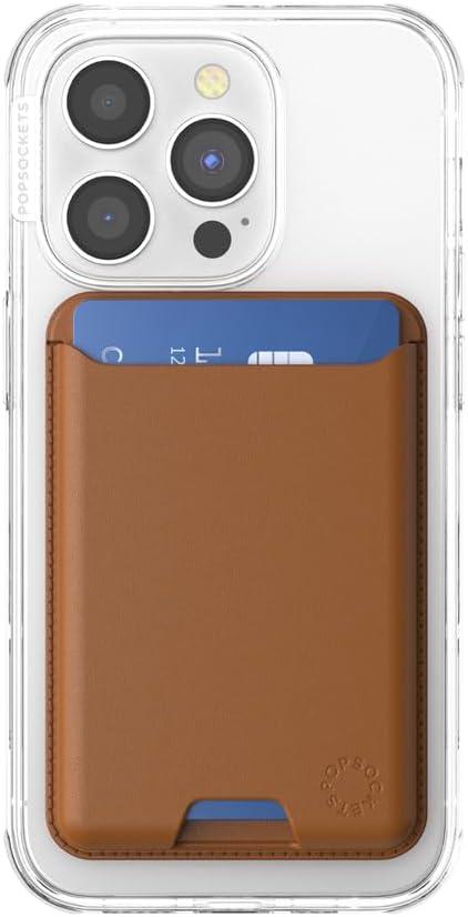 imagePopSockets Softgoods Phone Wallet with Expanding Grip and Adapter Ring for MagSafe Phone Card Holder Wireless Charging Compatible Wallet Compatible with MagSafe CantaloupeCognac