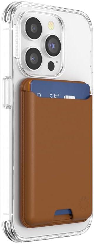imagePopSockets Softgoods Phone Wallet with Expanding Grip and Adapter Ring for MagSafe Phone Card Holder Wireless Charging Compatible Wallet Compatible with MagSafe CantaloupeCognac