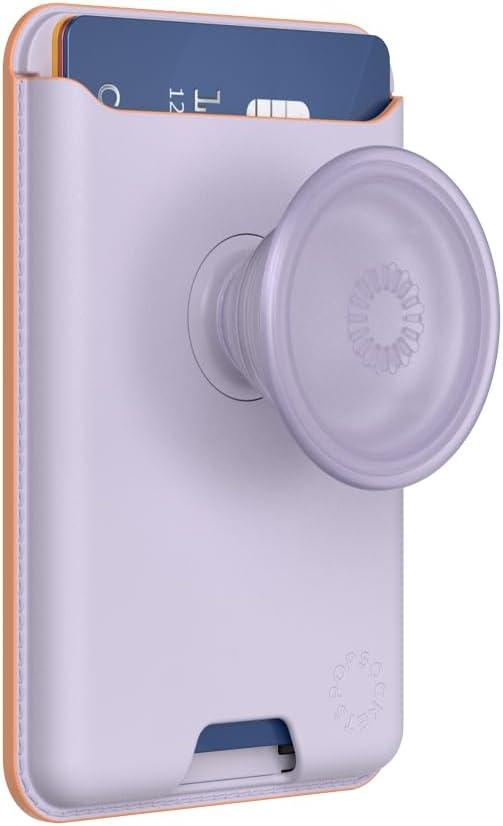 imagePopSockets Softgoods Phone Wallet with Expanding Grip and Adapter Ring for MagSafe Phone Card Holder Wireless Charging Compatible Wallet Compatible with MagSafe CantaloupeLavender