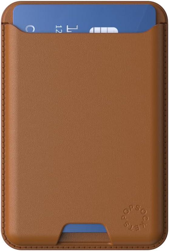 imagePopSockets Softgoods Phone Wallet with Expanding Grip and Adapter Ring for MagSafe Phone Card Holder Wireless Charging Compatible Wallet Compatible with MagSafe CantaloupeCognac