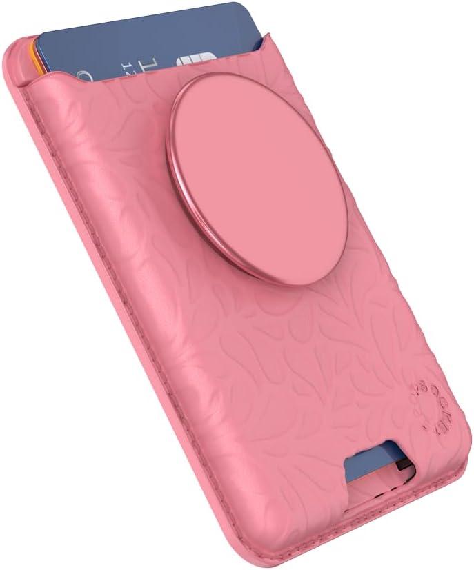 imagePopSockets Softgoods Phone Wallet with Expanding Grip and Adapter Ring for MagSafe Phone Card Holder Wireless Charging Compatible Wallet Compatible with MagSafe CantaloupePutty Tooled