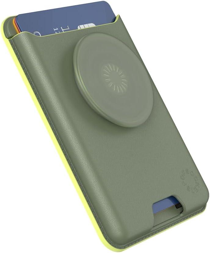 imagePopSockets Softgoods Phone Wallet with Expanding Grip and Adapter Ring for MagSafe Phone Card Holder Wireless Charging Compatible Wallet Compatible with MagSafe CantaloupeEucalyptus