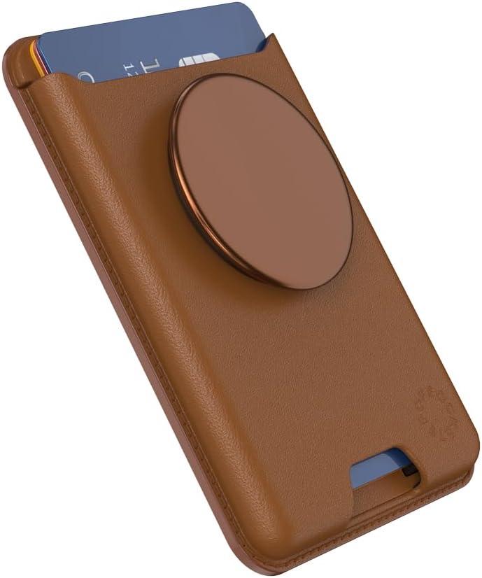 imagePopSockets Softgoods Phone Wallet with Expanding Grip and Adapter Ring for MagSafe Phone Card Holder Wireless Charging Compatible Wallet Compatible with MagSafe CantaloupeCognac
