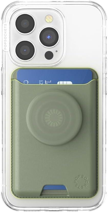 imagePopSockets Softgoods Phone Wallet with Expanding Grip and Adapter Ring for MagSafe Phone Card Holder Wireless Charging Compatible Wallet Compatible with MagSafe CantaloupeEucalyptus