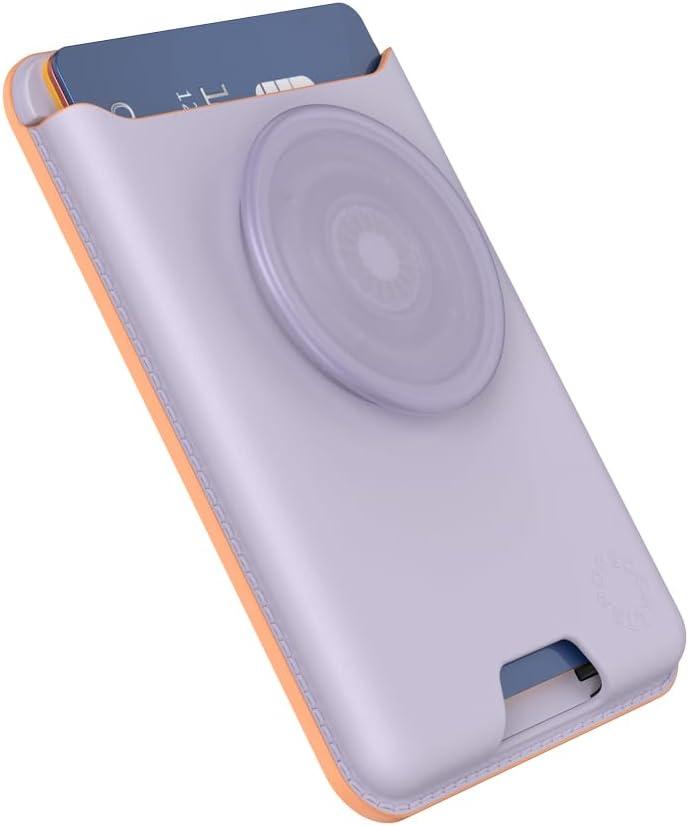 imagePopSockets Softgoods Phone Wallet with Expanding Grip and Adapter Ring for MagSafe Phone Card Holder Wireless Charging Compatible Wallet Compatible with MagSafe CantaloupeLavender