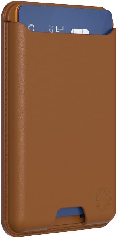 imagePopSockets Softgoods Phone Wallet with Expanding Grip and Adapter Ring for MagSafe Phone Card Holder Wireless Charging Compatible Wallet Compatible with MagSafe CantaloupeCognac