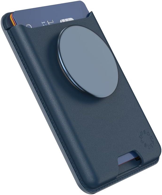 imagePopSockets Softgoods Phone Wallet with Expanding Grip and Adapter Ring for MagSafe Phone Card Holder Wireless Charging Compatible Wallet Compatible with MagSafe CantaloupeNavy