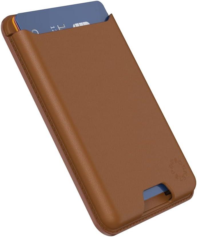 imagePopSockets Softgoods Phone Wallet with Expanding Grip and Adapter Ring for MagSafe Phone Card Holder Wireless Charging Compatible Wallet Compatible with MagSafe CantaloupeCognac