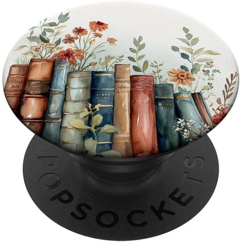 imageBook Lover Floral Book Theme Flower Girly Wildflower PopSockets Adhesive PopGripAdhesive PopGrip