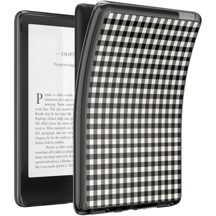 imagePopSockets Kindle Paperwhite 2021 Case 11th Gen 68 amp Signature Edition Slim Protective Cover with Builtin MagSafeCompatible Ring for MagSafe PopGrip EReader Accessory Black White Gingham