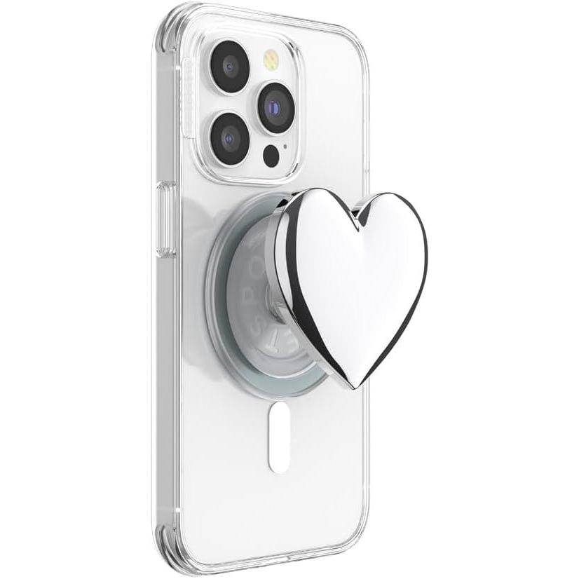 imagePopSockets Phone Grip for MagSafe with Kickstand Magnetic Stand Swappable Top Secure Hold for iPhone MagSafe Cases Phone amp Tablet Grip Enamel Heart of GoldHeart of Silver