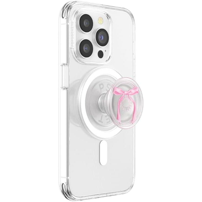 imagePopSockets Phone Grip for MagSafe with Kickstand Magnetic Stand Swappable Top Secure Hold for iPhone MagSafe Cases Phone amp Tablet Grip  Enamel Heart of GoldPink Bow