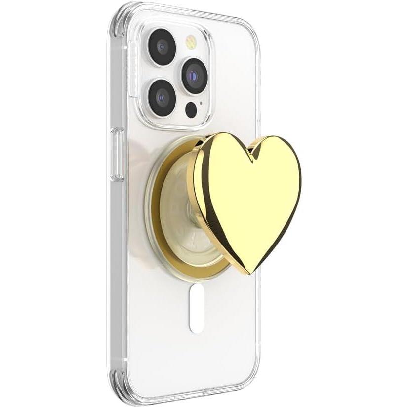 imagePopSockets Phone Grip for MagSafe with Kickstand Magnetic Stand Swappable Top Secure Hold for iPhone MagSafe Cases Phone amp Tablet Grip  Enamel Heart of GoldHeart of Gold