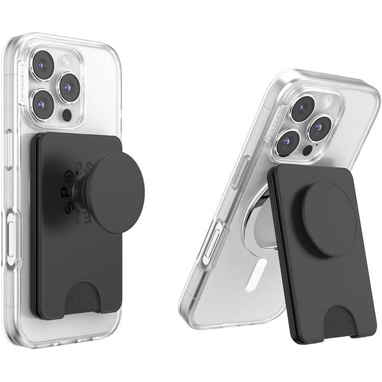 imagePopSockets Phone Wallet with Expanding Grip Phone Card Holder Wireless Charging Compatible Wallet Compatible with MagSafe  Black