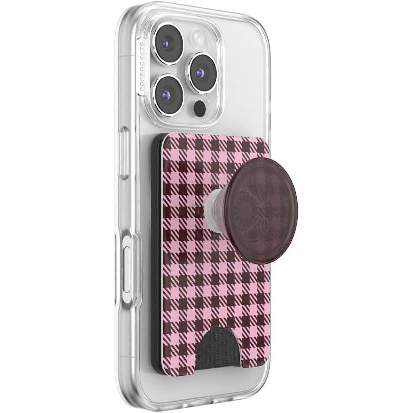 imagePopSockets Phone Wallet with Expanding Grip Phone Card Holder Wireless Charging Compatible Wallet Compatible with MagSafe  Black Cherry Gingham