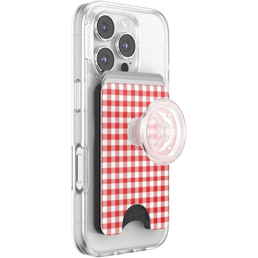 imagePopSockets Phone Wallet with Expanding Grip Phone Card Holder Wireless Charging Compatible Wallet Compatible with MagSafe Farmers MarketRosso Gingham
