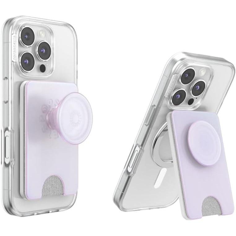 imagePopSockets Phone Wallet with Expanding Grip Phone Card Holder Wireless Charging Compatible Wallet Compatible with MagSafe Opalescent White