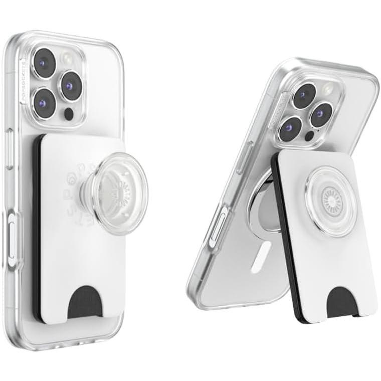 imagePopSockets Phone Wallet with Expanding Grip Phone Card Holder Wireless Charging Compatible Wallet Compatible with MagSafe  White