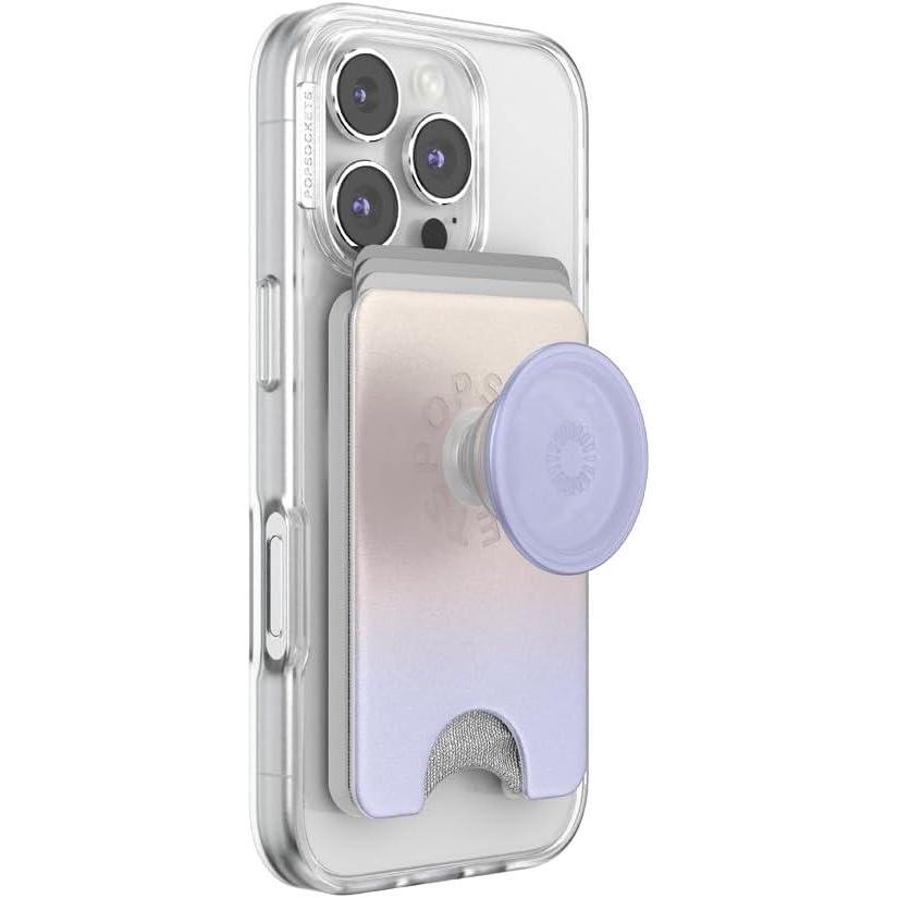imagePopSockets Phone Wallet with Expanding Grip Phone Card Holder Wireless Charging Compatible Wallet Compatible with MagSafeMetallic Morning Haze