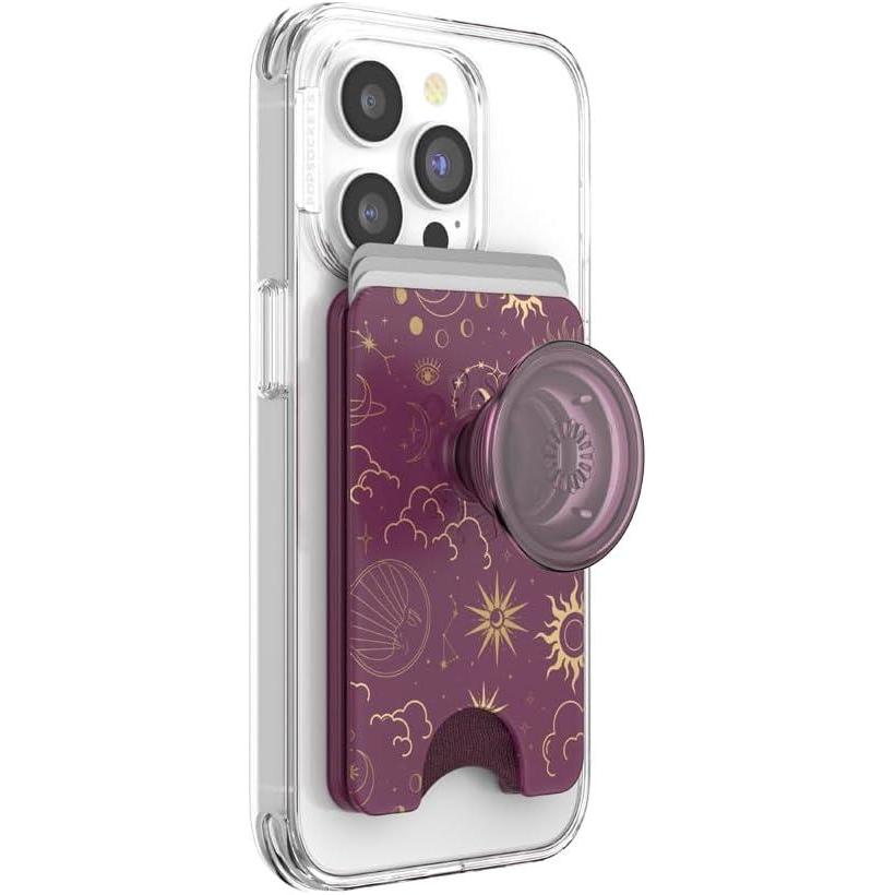 imagePopSockets Phone Wallet with Expanding Grip and Adapter Ring for MagSafe Phone Card Holder Wireless Charging Compatible Wallet Compatible with MagSafe  Celestial MauveCelestial Mauve