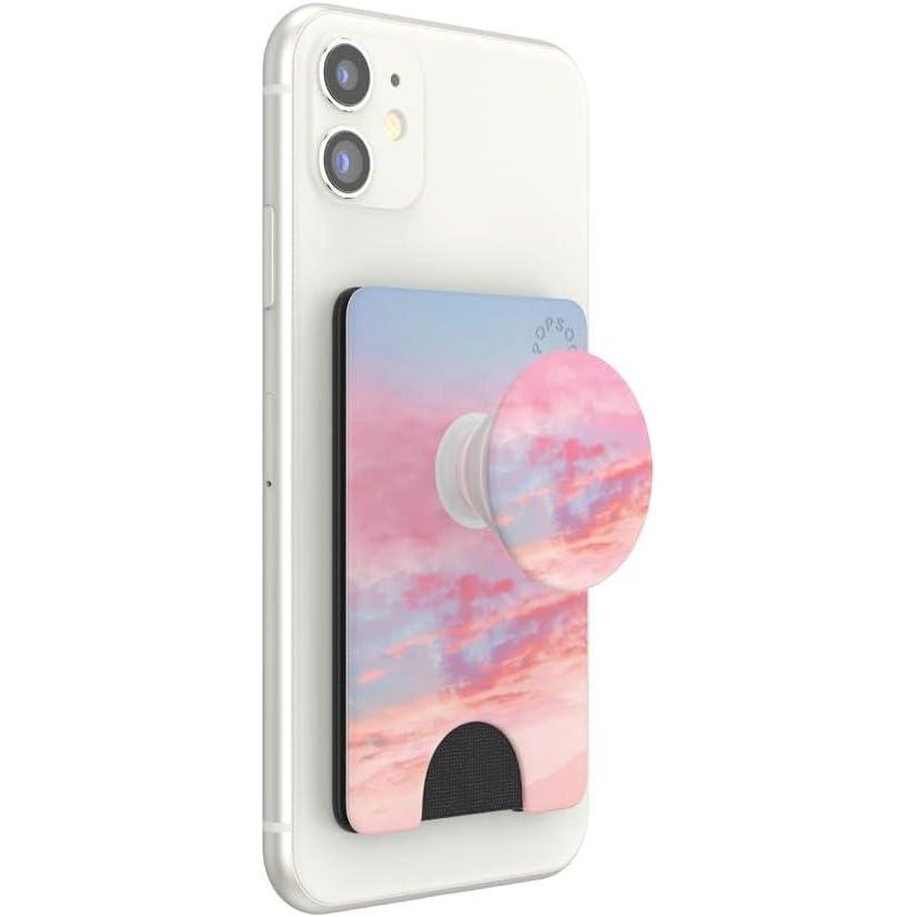 imagePopSockets Phone Wallet with Expanding Phone Grip Phone Card Holder  Dove White MarblePink Clouds