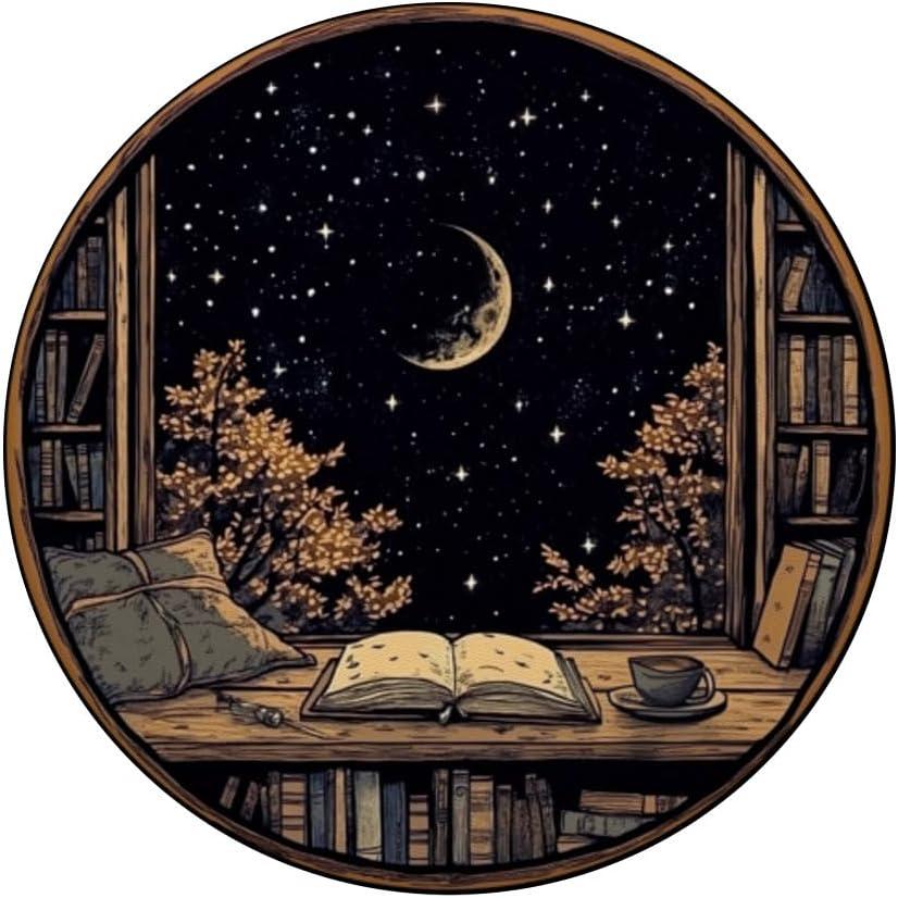 imagemarabonsDesignsForBookFans Moon Book Bookshelf Library Coffee Cup Star Stars Pattern PopSockets Adhesive PopGripAdhesive PopGrip