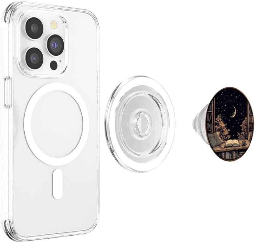 imagemarabonsDesignsForBookFans Moon Book Bookshelf Library Coffee Cup Star Stars Pattern PopSockets Adhesive PopGripMagnetic PopGrip