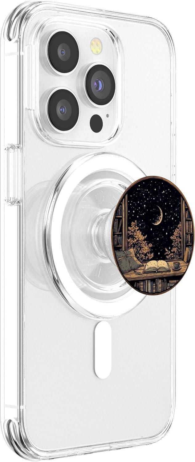 imagemarabonsDesignsForBookFans Moon Book Bookshelf Library Coffee Cup Star Stars Pattern PopSockets Adhesive PopGripMagnetic PopGrip