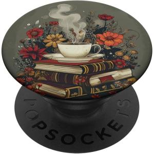 Books and Coffee Lover Flower Reading Book PopSockets Adhesive PopGrip(Adhesive PopGrip)
