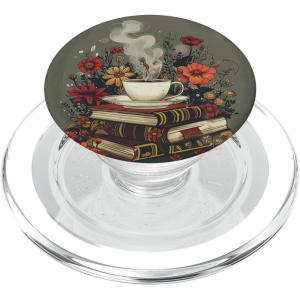 Books and Coffee Lover Flower Reading Book PopSockets Adhesive PopGrip(Magnetic PopGrip)