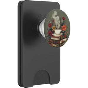 Books and Coffee Lover Flower Reading Book PopSockets Adhesive PopGrip(Magnetic PopWallet)
