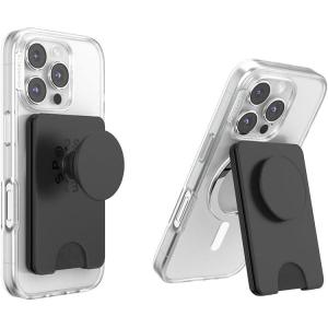 PopSockets Phone Wallet with Expanding Grip, Phone Card Holder, Wireless Charging Compatible, Wallet Compatible with MagSafe – Black